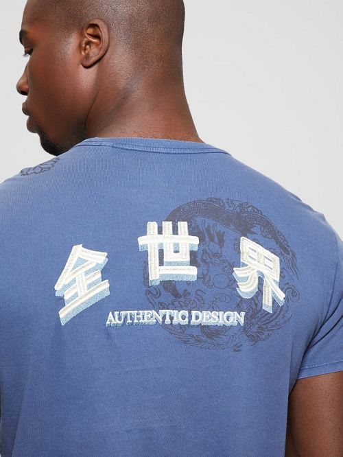 Guess Eco Tokyo Stamps Tee Blauw | GUESS-SN30472