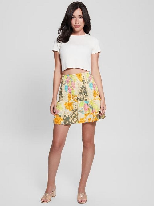 Guess Eco Toni Smocked Skirt Geel | GUESS-SN28131