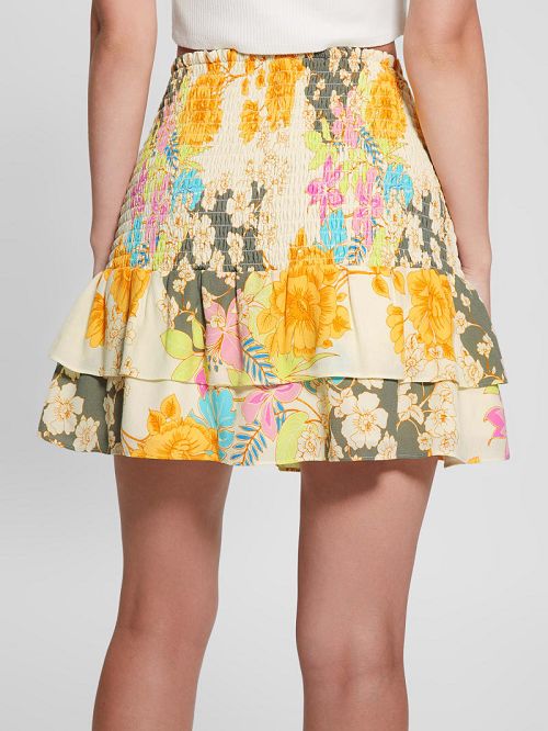 Guess Eco Toni Smocked Skirt Geel | GUESS-SN28131