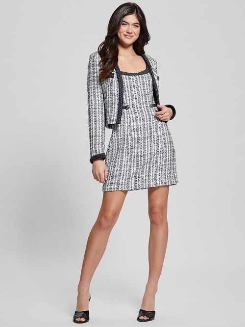 Guess Eco Tosca Tweed Jacket Zwart Wit | GUESS-SN28018