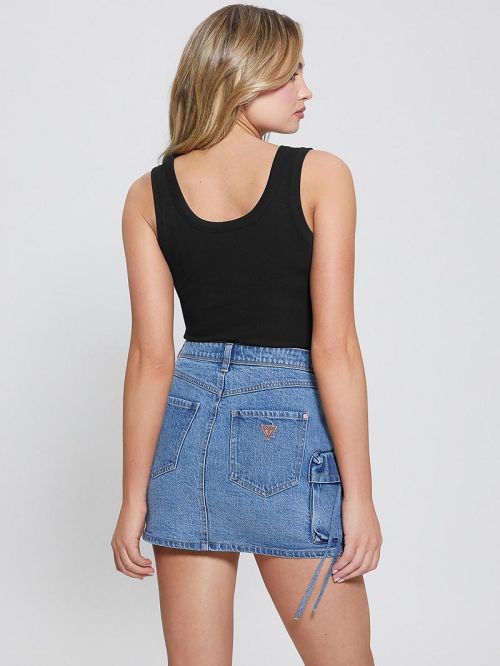 Guess Eco Triangle Bling Ribbed Tank Zwart | GUESS-SN27593