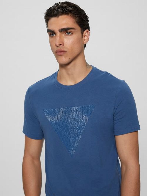 Guess Eco Triangle Crewneck Tee Blauw | GUESS-SN30620