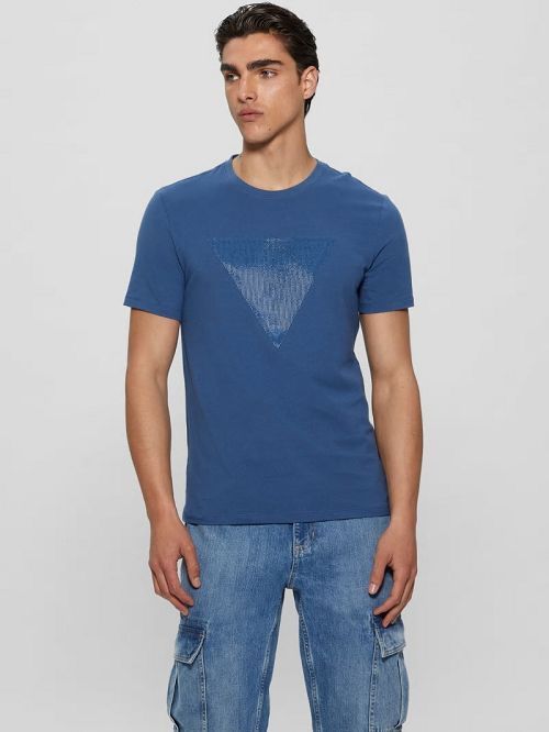 Guess Eco Triangle Crewneck Tee Blauw | GUESS-SN30620