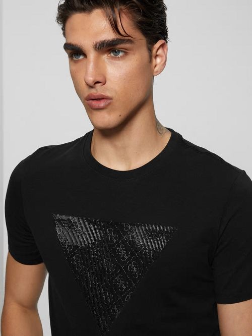 Guess Eco Triangle Crewneck Tee Zwart | GUESS-SN30591