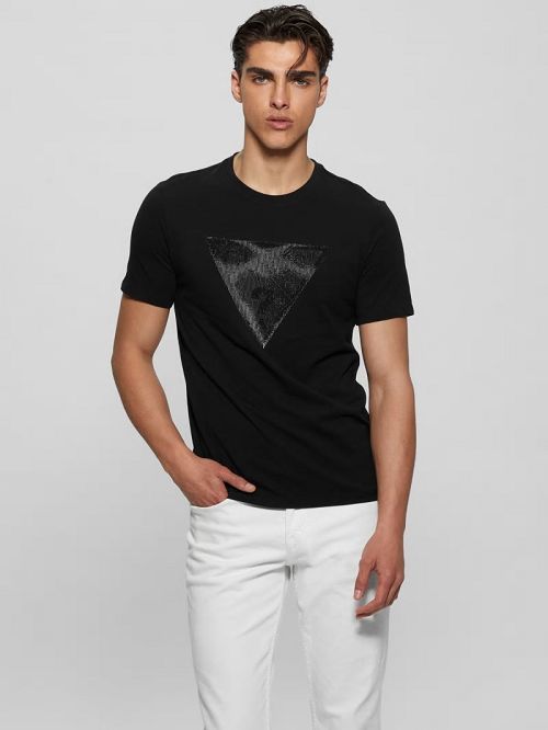 Guess Eco Triangle Crewneck Tee Zwart | GUESS-SN30591