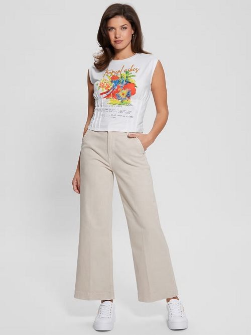 Guess Eco Tropical Vibes Corset Tee Wit | GUESS-SN27598