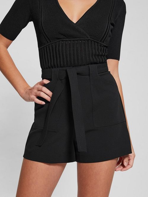 Guess Eco Valentina Crepe Shorts Zwart | GUESS-SN28088
