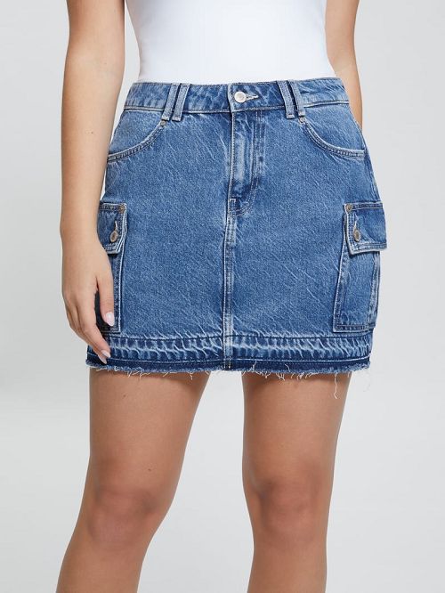 Guess Eco Vivette Denim Mini Skirt Blauw | GUESS-SN26543