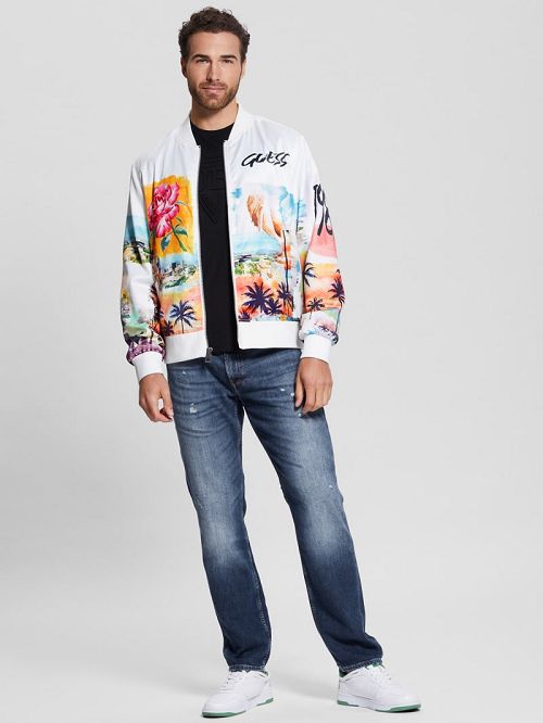 Guess Eco Watercolor Satin Flight Jacket Wit | GUESS-SN30727