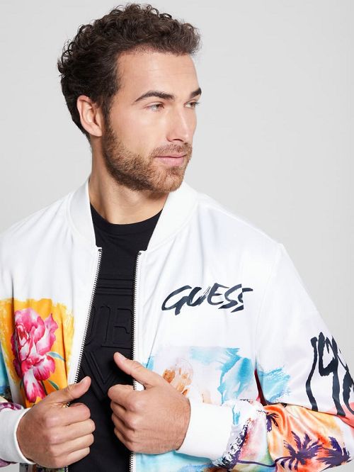 Guess Eco Watercolor Satin Flight Jacket Wit | GUESS-SN30727