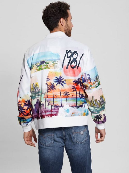 Guess Eco Watercolor Satin Flight Jacket Wit | GUESS-SN30727
