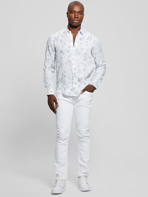 Guess Eco Watercolor Vines Linen Shirt Blauw | GUESS-SN31246