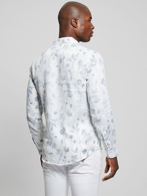 Guess Eco Watercolor Vines Linen Shirt Blauw | GUESS-SN31246