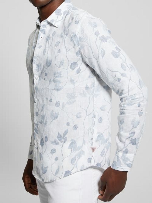 Guess Eco Watercolor Vines Linen Shirt Blauw | GUESS-SN31246