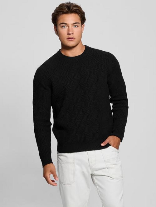 Guess Eco Wesley Lattice Sweater Zwart | GUESS-SN30904