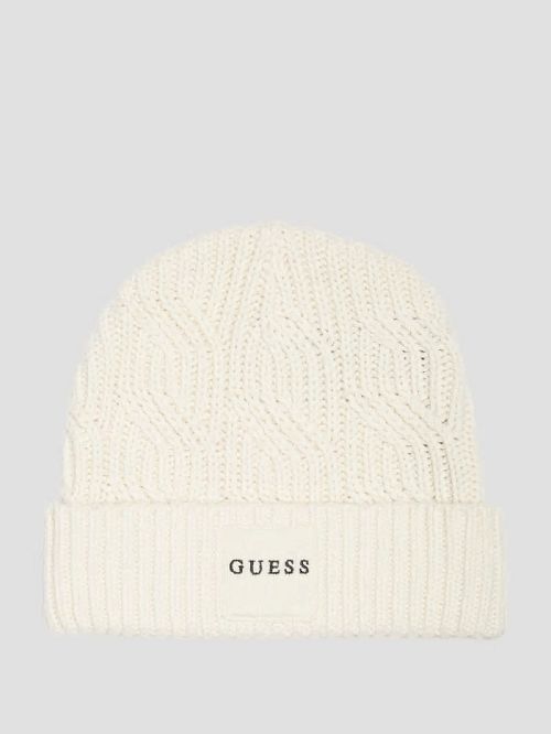 Guess Eco Wool-Blend Cable-Knit Beanie Wit | GUESS-SN30159