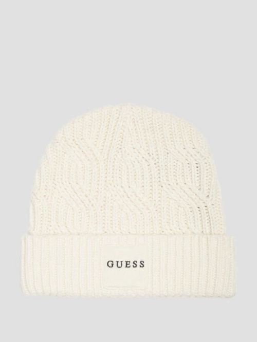 Guess Eco Wool-Blend Cable-Knit Beanie Wit | GUESS-SN31934