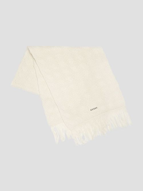 Guess Eco Wool-Blend Cable-Knit Scarf Wit | GUESS-SN30185