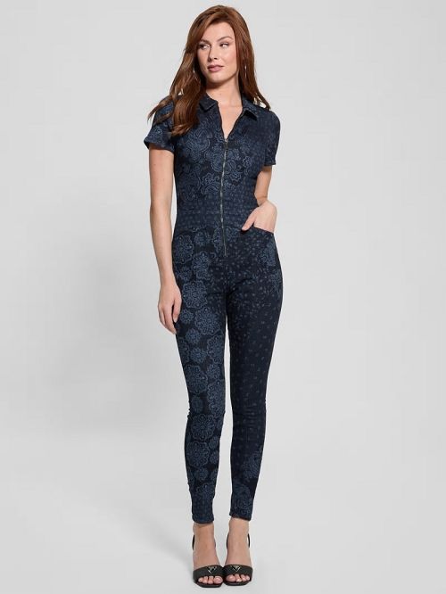 Guess Eco Yuri Printed Denim Jumpsuit Blauw | GUESS-SN26689