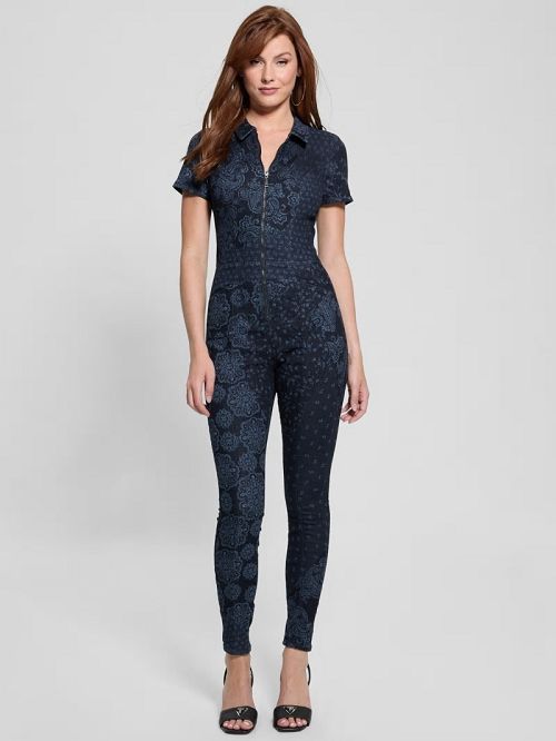 Guess Eco Yuri Printed Denim Jumpsuit Blauw | GUESS-SN26689