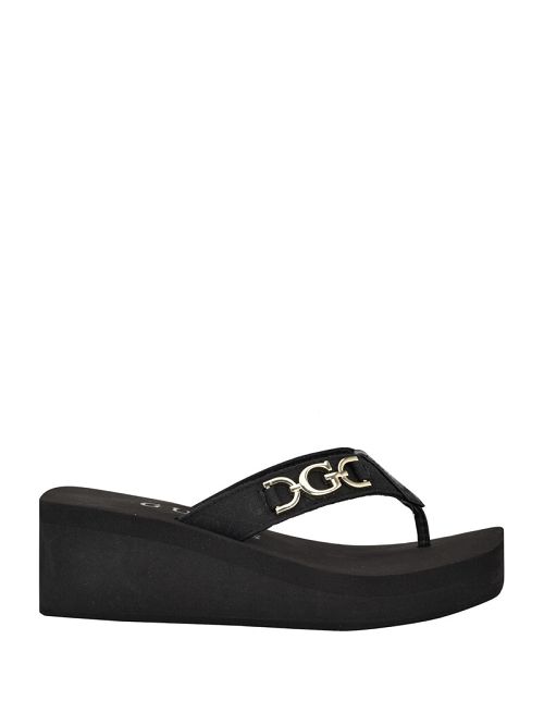 Guess Edany Denim G Buckle Wedge Sandals Zwart | GUESS-SN29712
