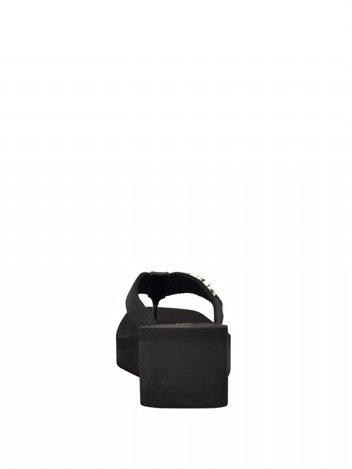 Guess Edany Denim G Buckle Wedge Sandals Zwart | GUESS-SN29712