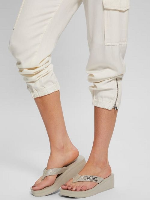 Guess Edany Denim G Buckle Wedge Sandals Beige | GUESS-SN29729