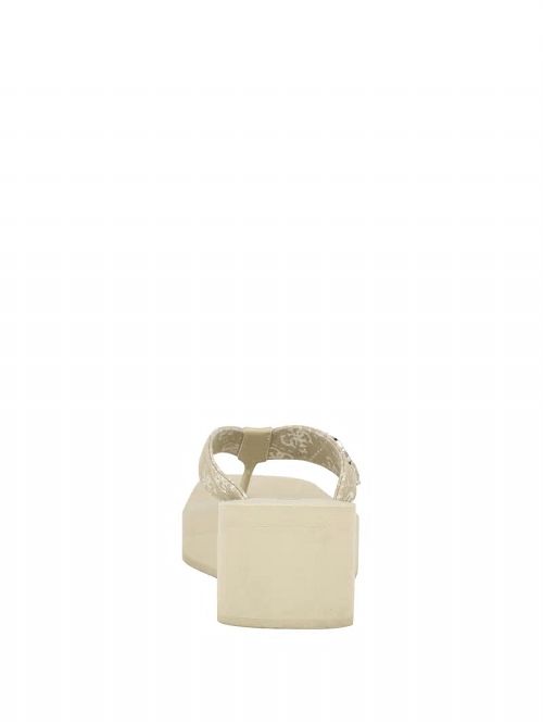 Guess Edany Denim G Buckle Wedge Sandals Beige | GUESS-SN29729
