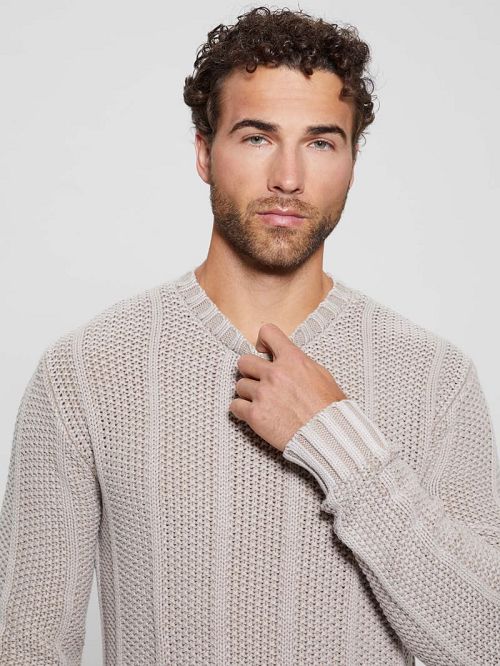 Guess Eli Treated Stitched Sweater Beige | GUESS-SN31067