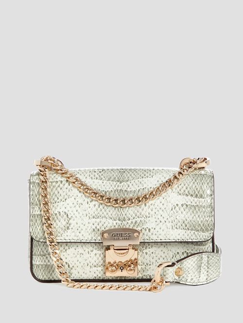 Guess Eliette Snakeskin Mini Convertible Crossbody Bruin | GUESS-SN29103