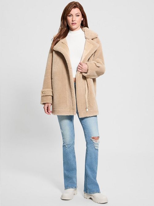 Guess Elisabetta Faux-Shearling Coat Beige | GUESS-SN27986