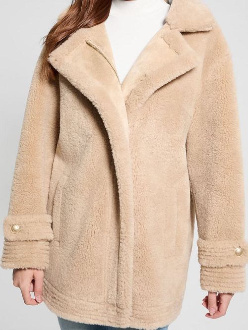 Guess Elisabetta Faux-Shearling Coat Beige | GUESS-SN27986