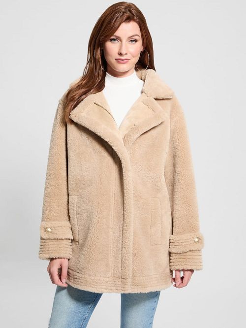 Guess Elisabetta Faux-Shearling Coat Beige | GUESS-SN27986