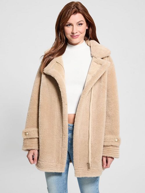 Guess Elisabetta Faux-Shearling Coat Beige | GUESS-SN27986
