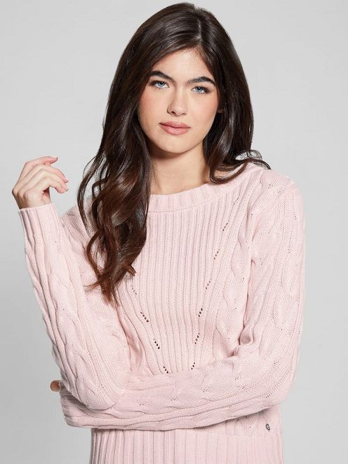 Guess Elle Cable Knit Sweater Roze | GUESS-SN27724
