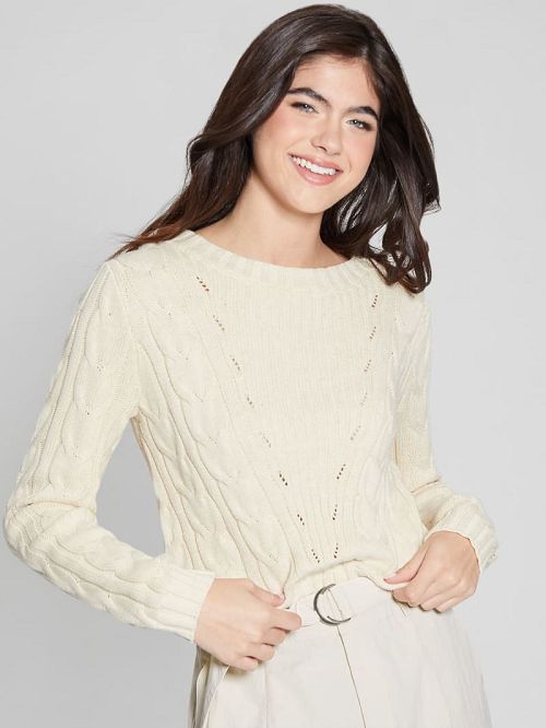 Guess Elle Cable Knit Sweater Wit | GUESS-SN27721