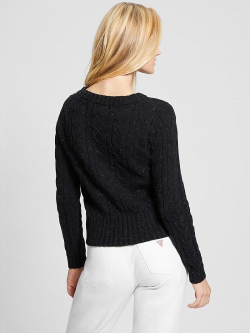 Guess Elle Cable Knit Sweater Zwart | GUESS-SN27783