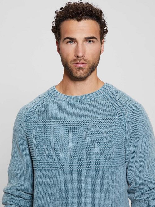 Guess Ellery Stitched Logo Sweater Blauw | GUESS-SN31047