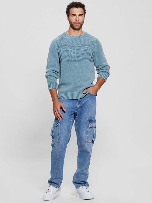 Guess Ellery Stitched Logo Sweater Blauw | GUESS-SN31047
