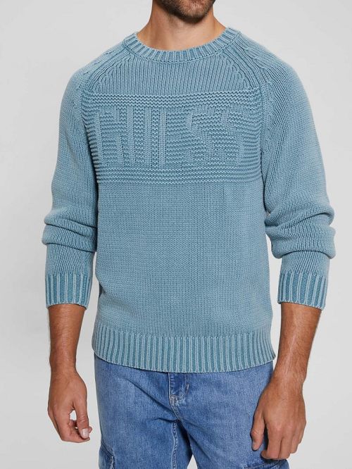 Guess Ellery Stitched Logo Sweater Blauw | GUESS-SN31047
