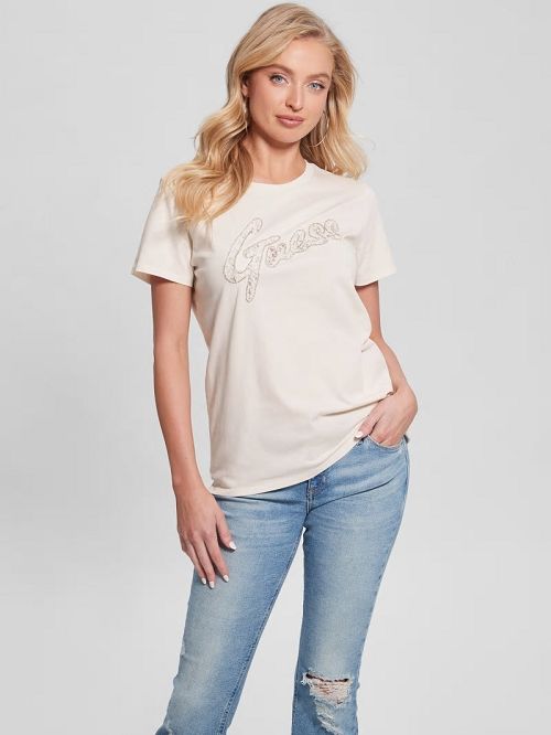 Guess Embellished Logo Tee Wit | GUESS-SN27060