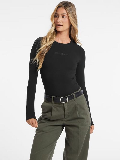 Guess Embroidered Logo Bodysuit Zwart | GUESS-SN27301