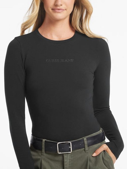 Guess Embroidered Logo Bodysuit Zwart | GUESS-SN27301