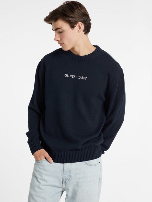 Guess Embroidered Logo Sweater Blauw | GUESS-SN31008