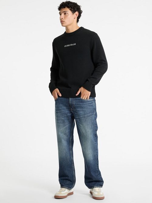 Guess Embroidered Logo Sweater Zwart | GUESS-SN31030