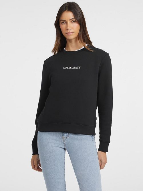 Guess Embroidered Logo Sweatshirt Zwart | GUESS-SN28382