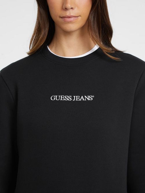 Guess Embroidered Logo Sweatshirt Zwart | GUESS-SN28382