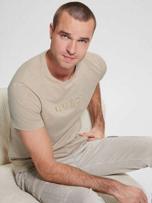 Guess Embroidered Logo Tee Beige | GUESS-SN30670