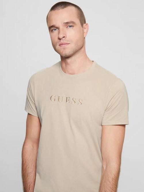 Guess Embroidered Logo Tee Beige | GUESS-SN30670