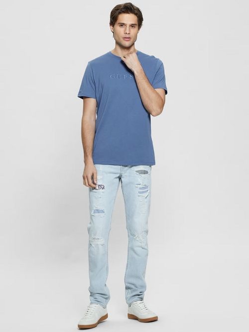 Guess Embroidered Logo Tee Blauw | GUESS-SN30548